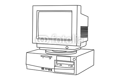 400x267 Hand Line Drawing Of An Old Computer And Monitor Buy Photos - Computer Line Drawing