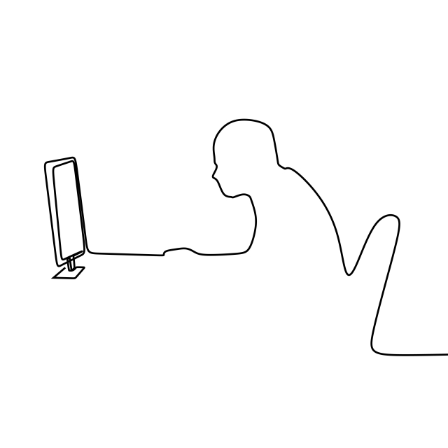 640x640 One Line Drawing Vector Of A Worker Work Serious With The Computer - Computer Line Drawing