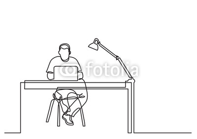 400x283 One Line Drawing Of Man Working With Laptop Computer Behind Desk - Computer Line Drawing