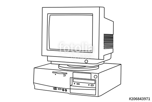 500x334 hand line drawing of an old computer and monitor stock image - Computer Monitor Drawing