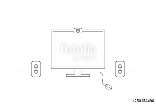 500x334 simple line art drawing of a computer monitor on a desktop, vector - Computer Monitor Drawing