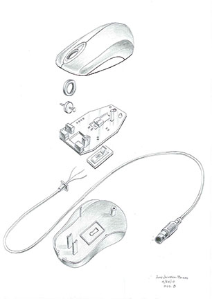 306x432 exploded drawing of a computer mouse in colored pencil amy - Computer Mouse Pencil Drawing