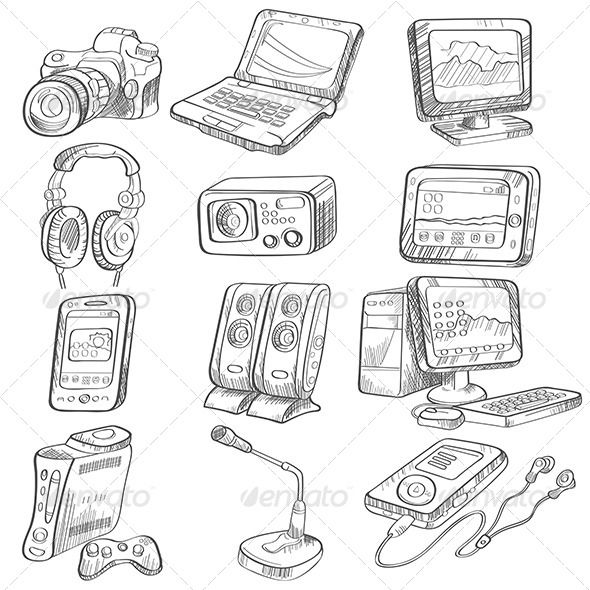 590x590 Pencil Drawing Of Electronic Gadget Fonts Logos Icons - Computer Pencil Drawing
