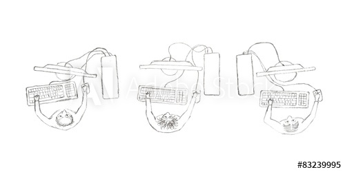 500x250 Working On Computer In Office Pencil Drawing On Paper - Computer Pencil Drawing