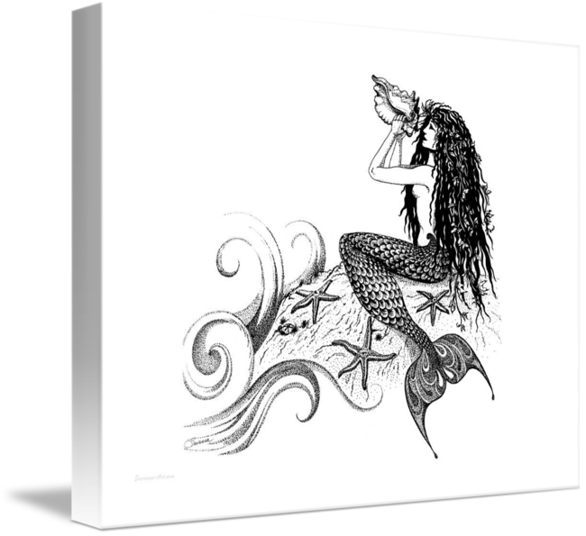 650x595 mermaid blowing a conch shell - Conch Drawing