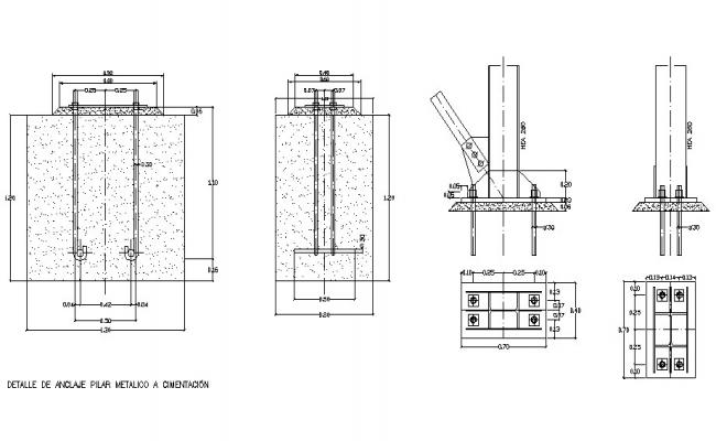650x400 metallic and concrete pillar construction cad drawing details dwg - Concrete Drawing