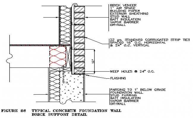 650x400 typical concrete foundation wall brick support detail drawing - Concrete Drawing