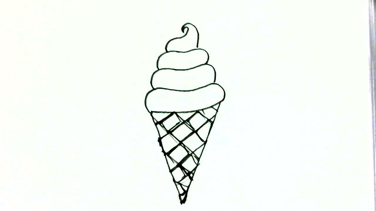 1280x720 How To Draw Ice Cream Cone In Easy Steps For Children Beginners - Cone Drawing