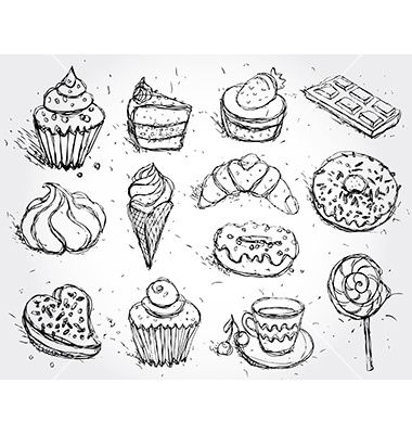 380x400 hand drawn confectionery set croissant cupcake vector image - Confectionery Drawing
