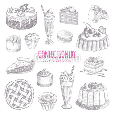 400x400 hand drawn vector confectionery illustrations set cool sketch - Confectionery Drawing