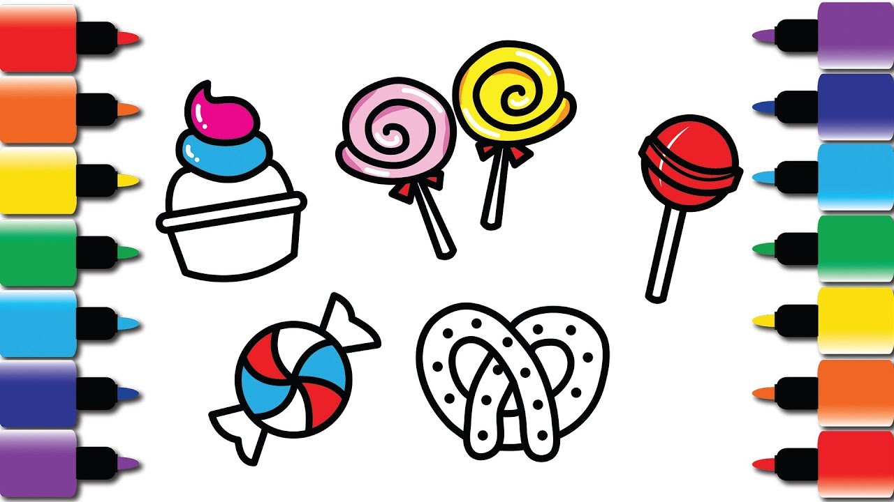 1280x720 how to draw candy, bread, muffin - Confectionery Drawing
