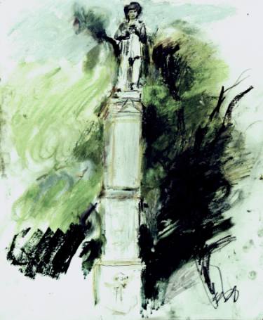 375x455 confederate soldier teetering on tall column and guarding - Confederate Soldier Drawing