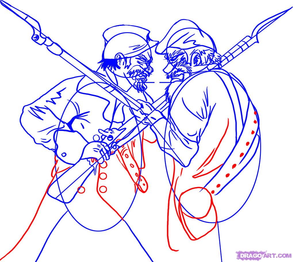 1019x911 how to draw a union soldier fighting a confederate soldier, step - Confederate Soldier Drawing