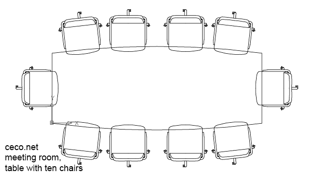 640x360 autocad drawing meeting room, glass table with ten chairs dwg - Conference Drawing