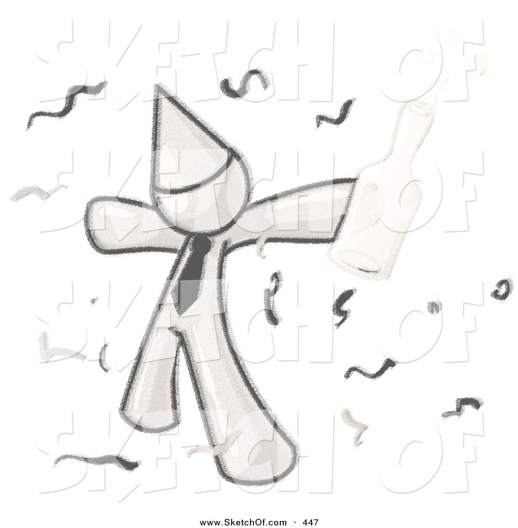 1024x1044 drawing of a sketched design mascot person partying with a party - Confetti Drawing