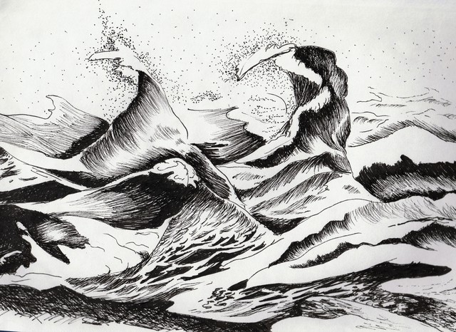 640x466 roberto trigas artwork conflict original drawing ink seascape art - Conflict Drawing