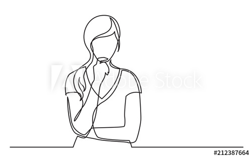 500x313 Continuous Line Drawing Of Woman Confused Thinking - Confused Drawing