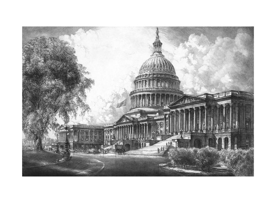 900x671 United States Capitol Building Mixed Media - Congress Building Drawing
