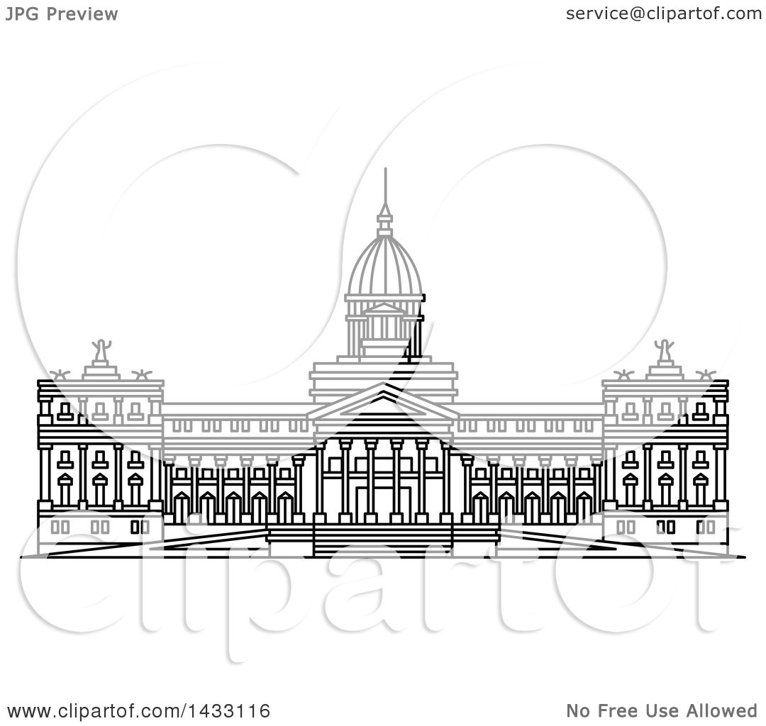 1080x1024 Clipart Of A Black And White Line Drawing Styled Argentine - Congress Drawing