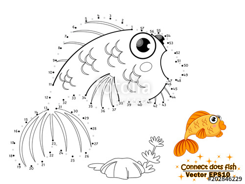 500x375 connect the dots draw the cute cartoon fish and color educational - Connect The Dots Drawing