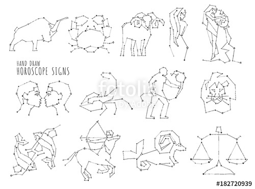 500x371 hand draw horoscope symbols, all zodiac signs in constellation - Constellation Drawing