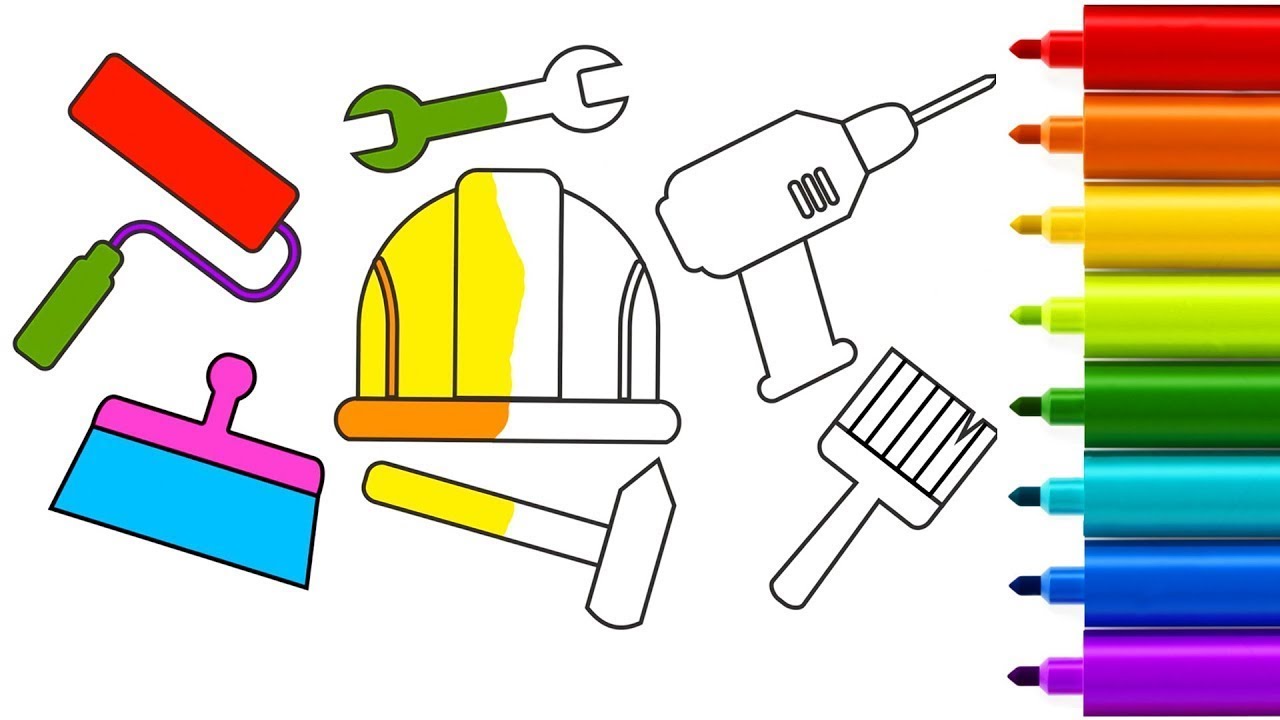 1280x720 how to draw tools construction equipment for kids drawing - Construction Equipment Drawings