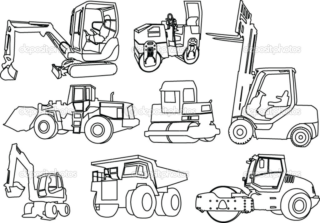 1024x714 machine coloring pages construction equipment drawing - Construction Equipment Drawings