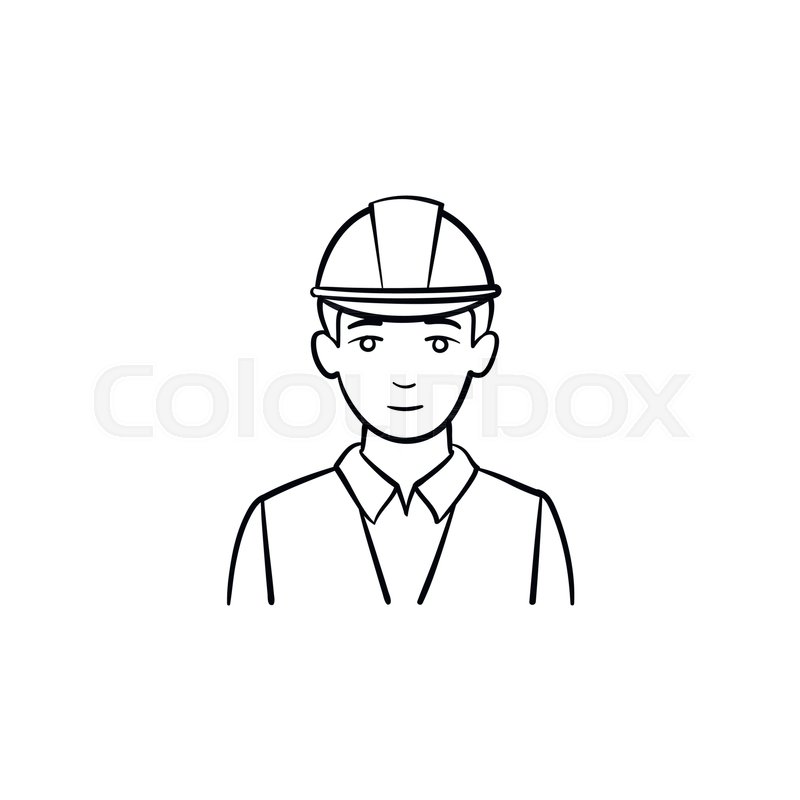 800x800 Engineer In Hard Hat Hand Drawn Stock Vector Colourbox - Construction Hat Drawing