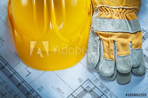 500x334 Hard Hat Safety Gloves On Construction Drawing - Construction Hat Drawing
