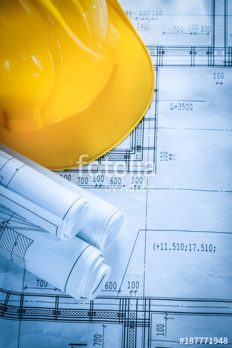 334x500 Safety Hard Hat Construction Drawings On Blueprint Stock Photo - Construction Hat Drawing