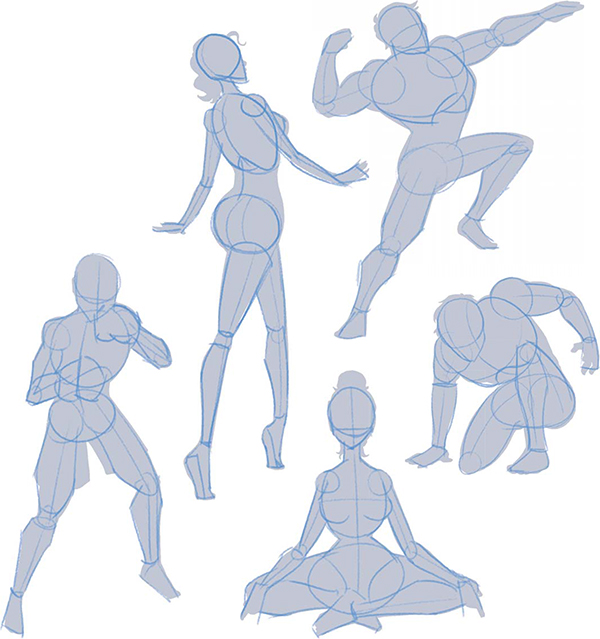 600x639 Practice Poses Using Construction Lines - Construction Line Drawing