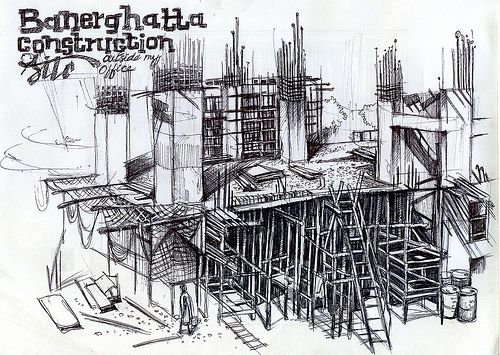 500x355 construction site architecture sketches construction, artwork - Construction Site Drawing