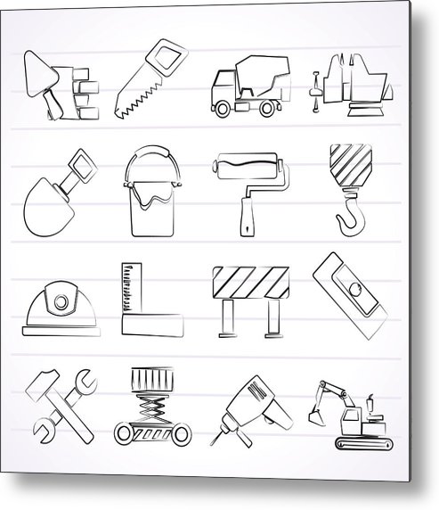 493x572 Building And Construction Tools Icons Metal Print - Construction Tools Drawing