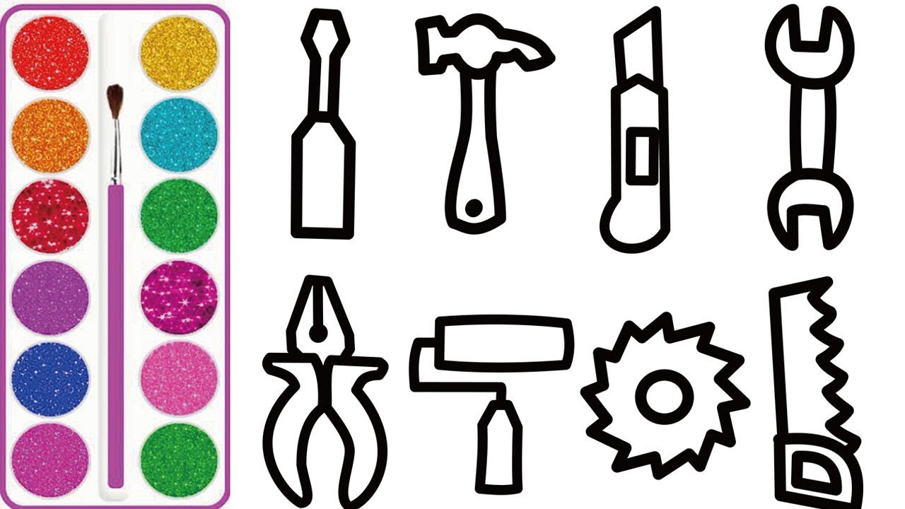 1280x720 Coloring Construction Tools Painting And Drawing For Kids - Construction Tools Drawing