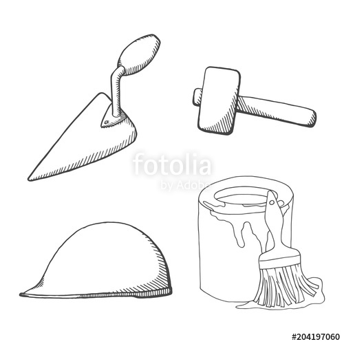 500x500 A Set Of Construction Tools Black And White Design Vector - Construction Tools Drawing
