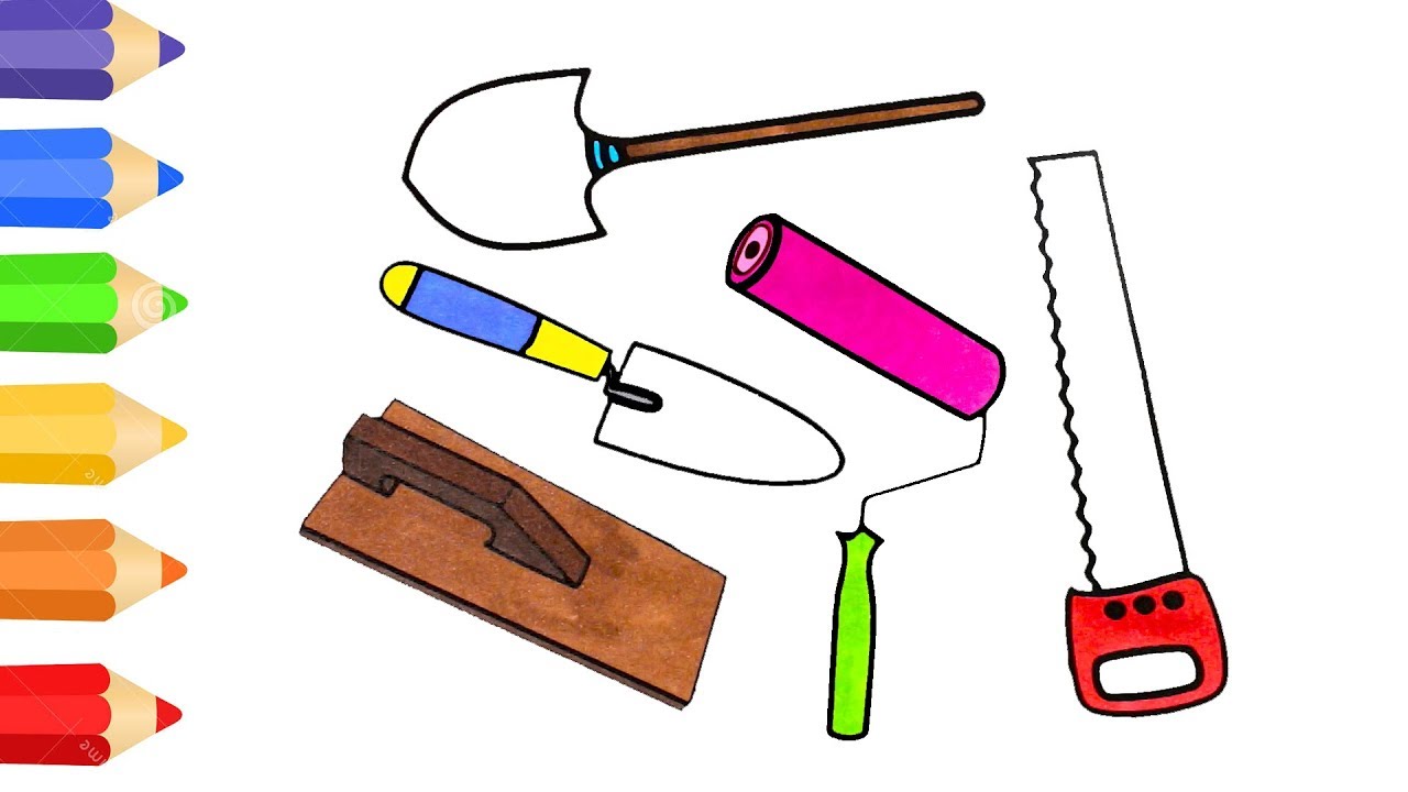 1280x720 How To Draw Building Tools Set Coloring Construction Equipment - Construction Tools Drawing