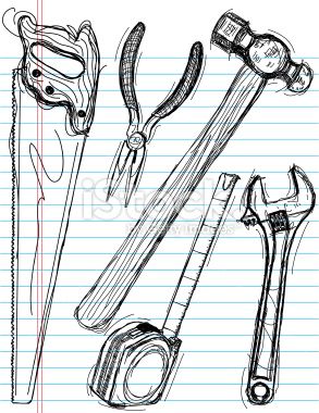 293x380 Sketchy, Hand Drawn Construction Tools On Notebook Paper - Construction Tools Drawing