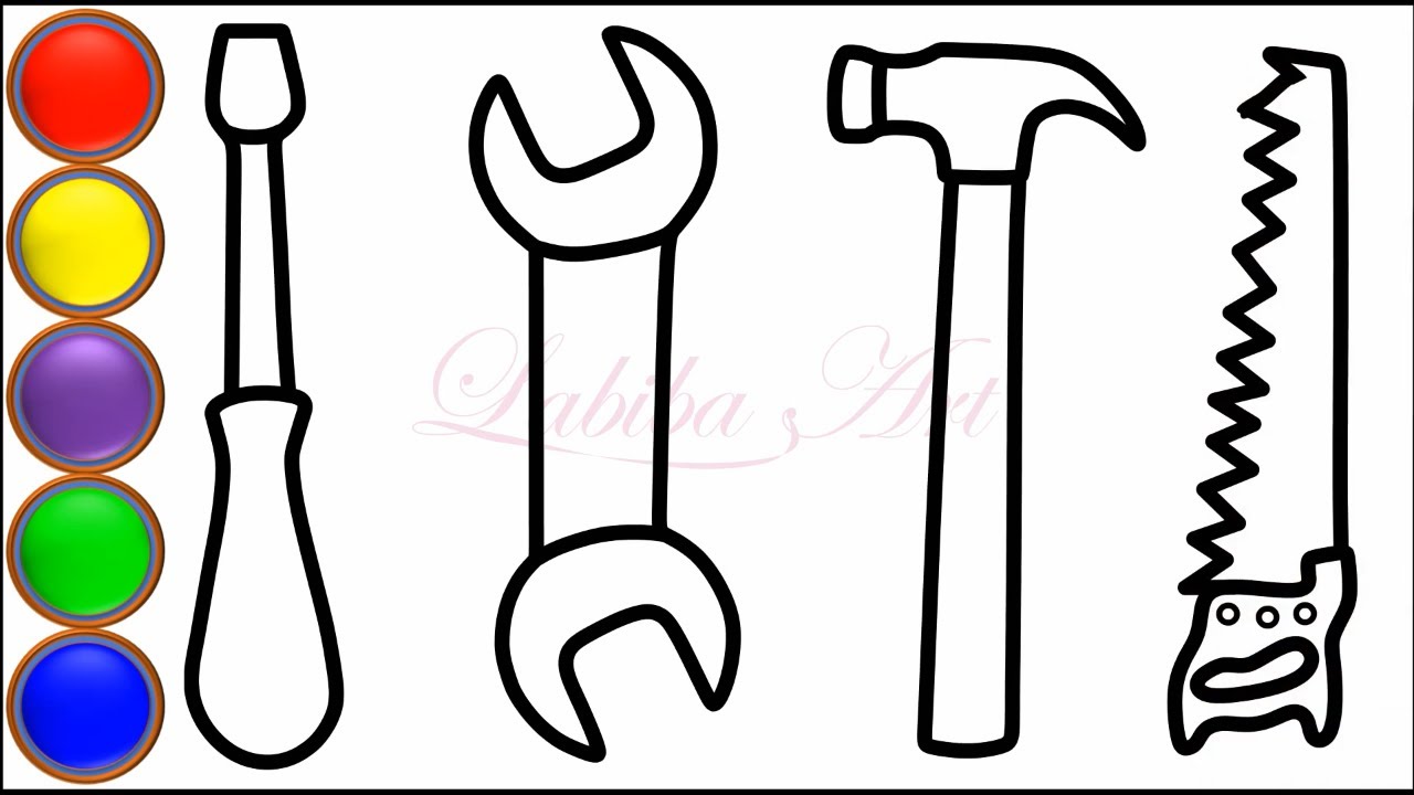 1280x720 Coloring Construction Tools Painting And Drawing For Kids - Construction Tools Drawing