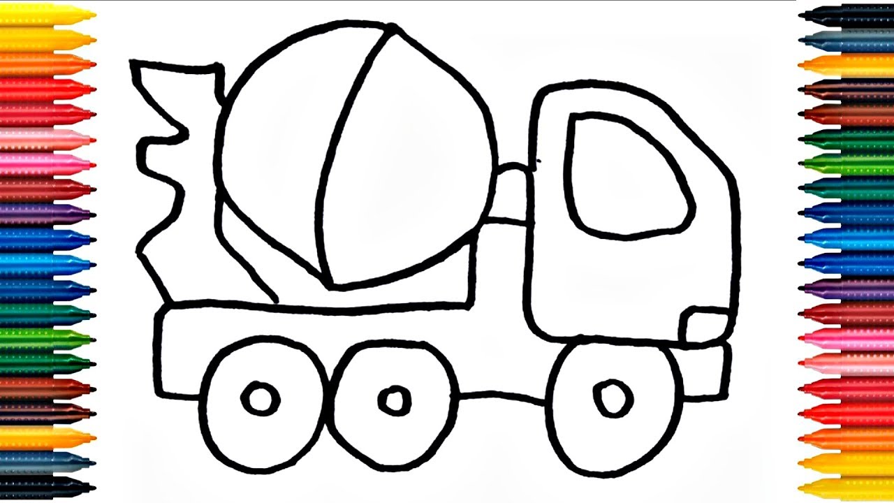 1280x720 Drawing Truck Construction Truck Drawing How To Draw And Painting - Construction Truck Drawing