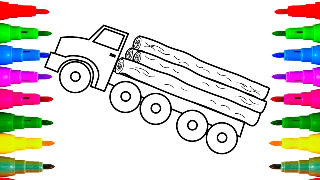 1280x720 Logging Construction Truck Drawing And Coloring For Kids - Construction Truck Drawing