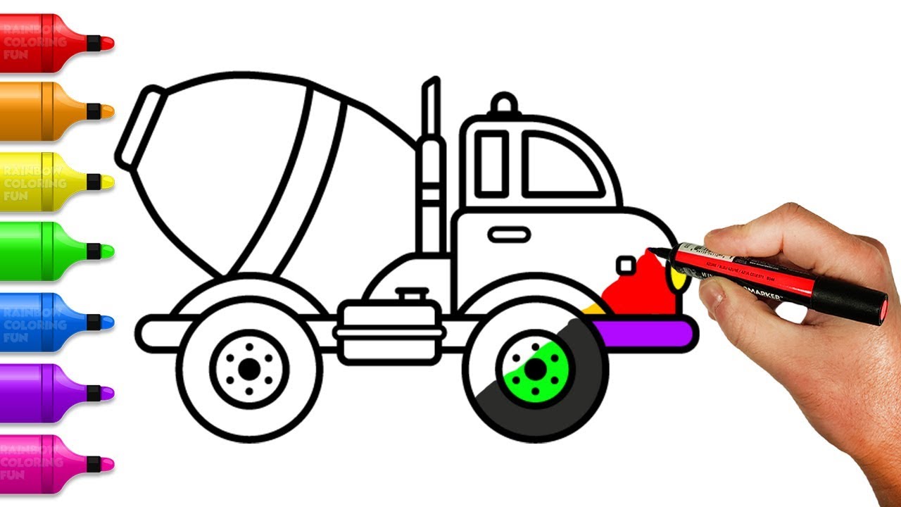 1280x720 Cement Mixer Truck Coloring Pages - Construction Truck Drawing