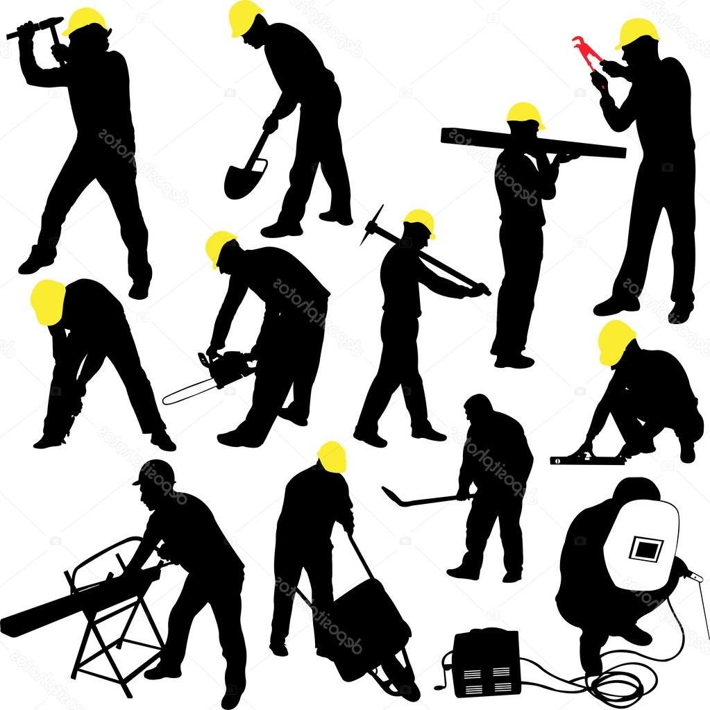 1023x1023 unique stock illustration workers silhouettes collection drawing - Construction Worker Drawing