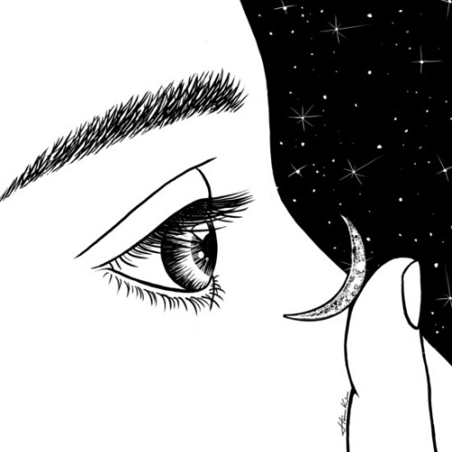 500x500 Drawing Art Black And White White Bampw Moon Black Draw Space - Contact Lens Drawing