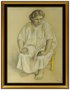 234x300 francisco zuniga original conte crayon drawing hand signed female - Conte Crayon Drawing