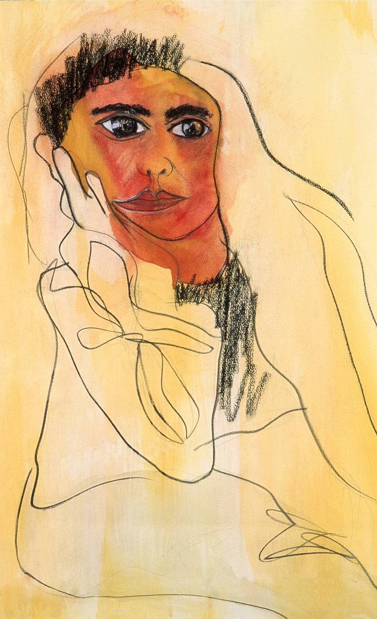 770x1262 woman contour watercolor and conte crayon drawing - Conte Crayon Drawing