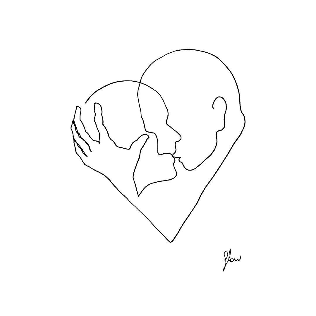 1080x1080 artist uses simple line drawings to capture a couple's intimate - Content Drawing