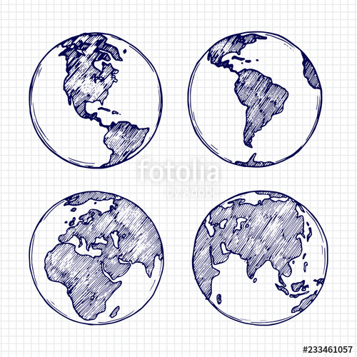 500x500 Globe Sketch Hand Drawn Earth Planet With Continents Vector - Continents Drawing