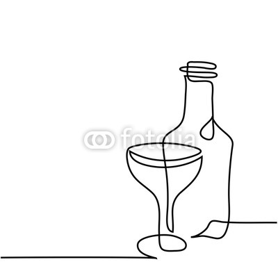 400x400 continuous line drawing wine bottle and glass contour black - Continuous Contour Line Drawing