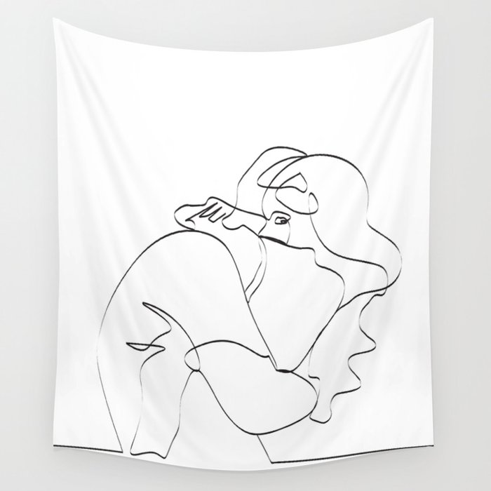 700x700 couple continuous line draw wall tapestry - Continuous Drawing