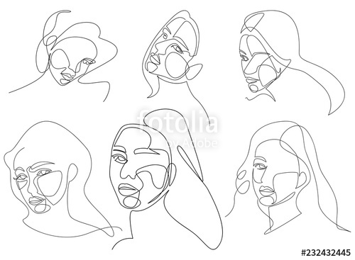 500x367 continuous line, drawing of set faces and hairstyle, fashion - Continuous Line Drawing Face
